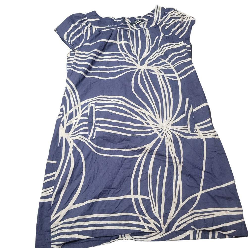 J.Crew Dress Womens 12 Navy Blue White Abstract Floral Shift Cotton Pockets 1168